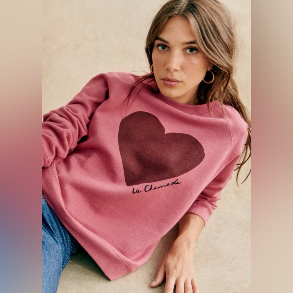 Sezane La Chamade heart sweatshirt in rosewood/burgundy